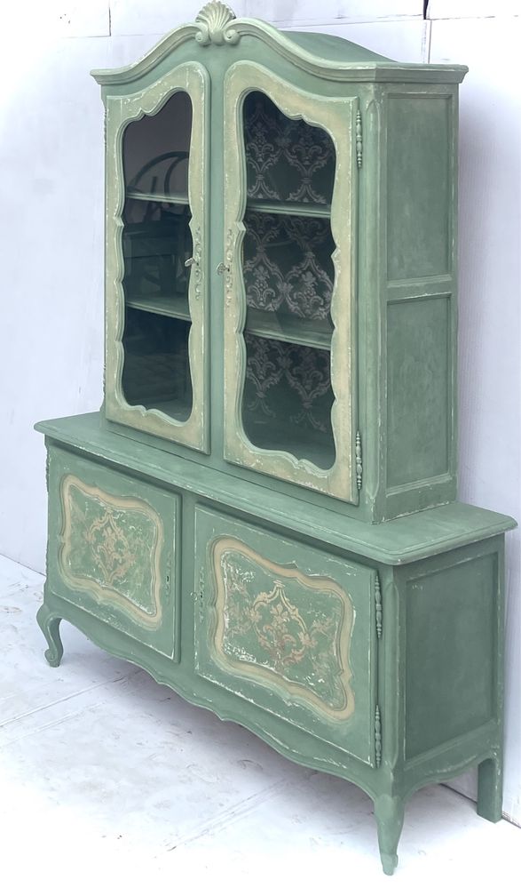 Kredens/witrynka/biblioteczka  ludwikowska vintage zielen shabby chic