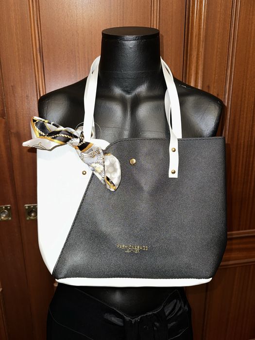 Mala preta e bege em pele verdadeira, nova