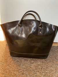 Czarny, skórzany shopper bag z wkładem