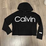 Calvin Klein 38 M czarna bluza luźna z kapturem białe Logo
