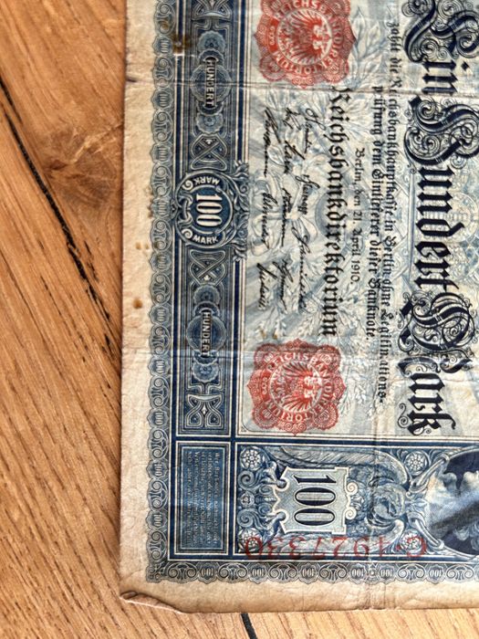 Banknoty 50 i 100 Marek niemieckich z 1910 r.