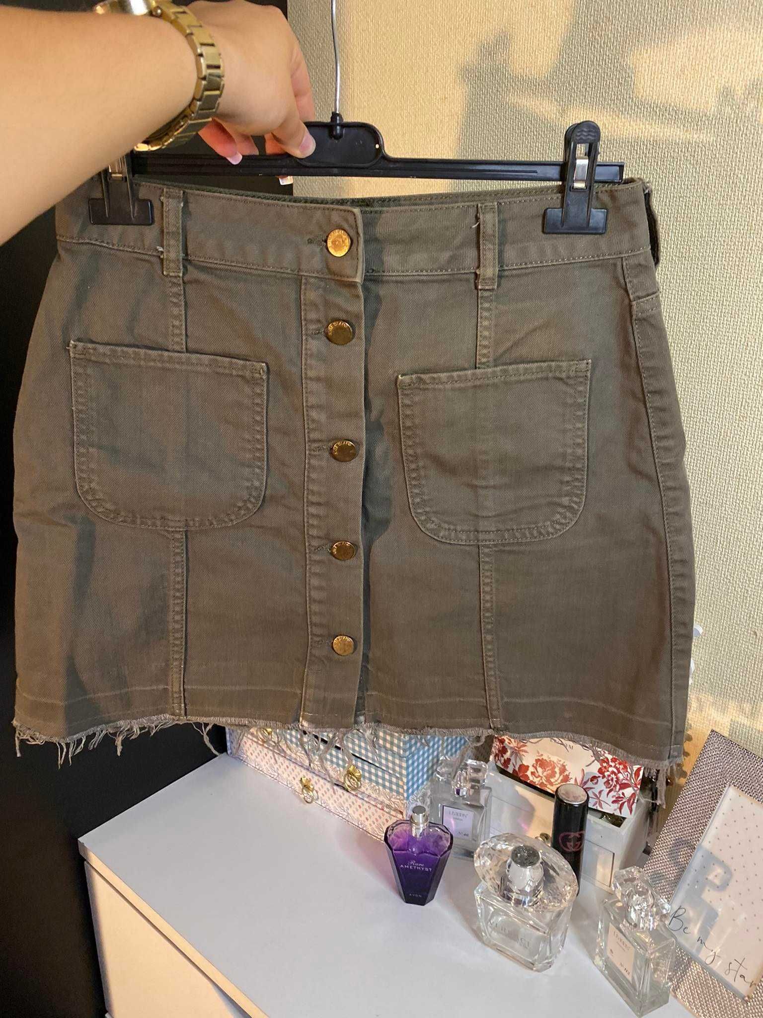 Zielona spódnica jeansowa dżinsowa khaki guziki