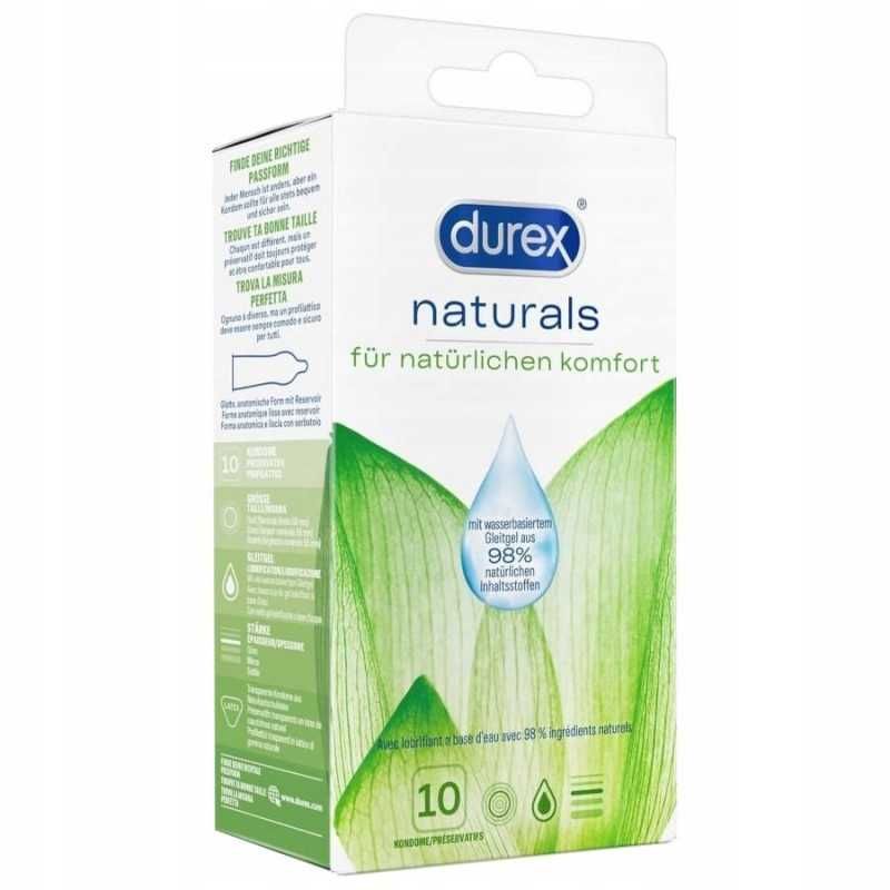 Durex Naturals Prezerwatywy 10 sztuk cienkie naturalne 98% nawilżane