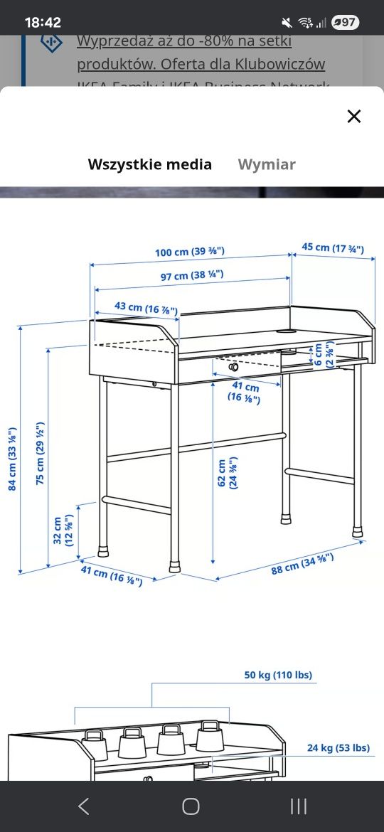 Białe biurko pod laptopa Ikea Hauga 100x45