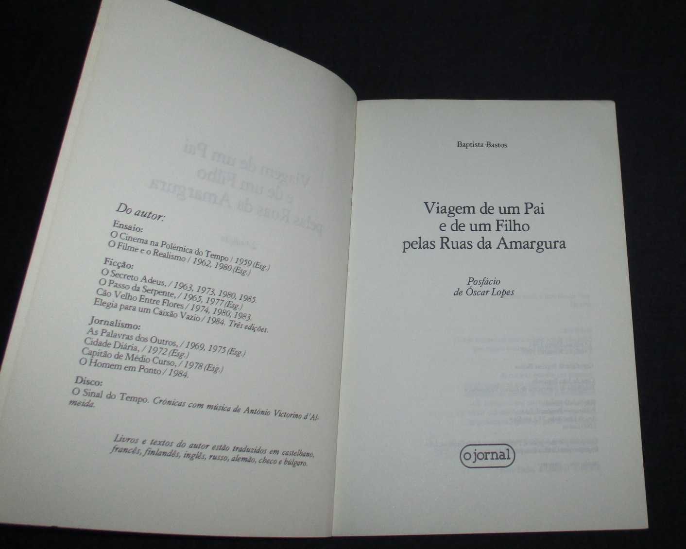 Livro Viagem de um pai e de um filho pelas ruas Baptista-Bastos