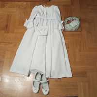 sukienka komunijna dziewczęca + wianek + rękawiczki