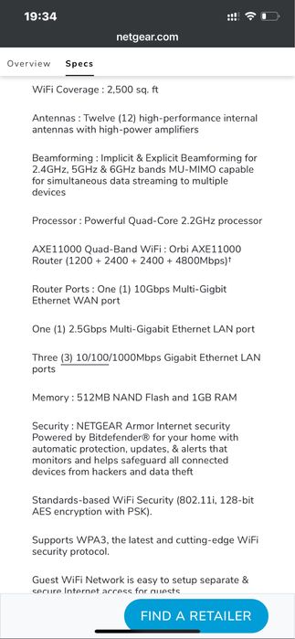 Netgear Orbi RBRE960 AXE11000 Quad-Band WiFi 6E роутер