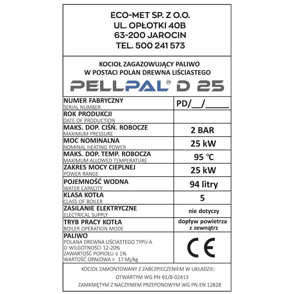 Kocioł na drewno PellPal D 25kW – 5 Klasa ECODESIGN Lista ZUM