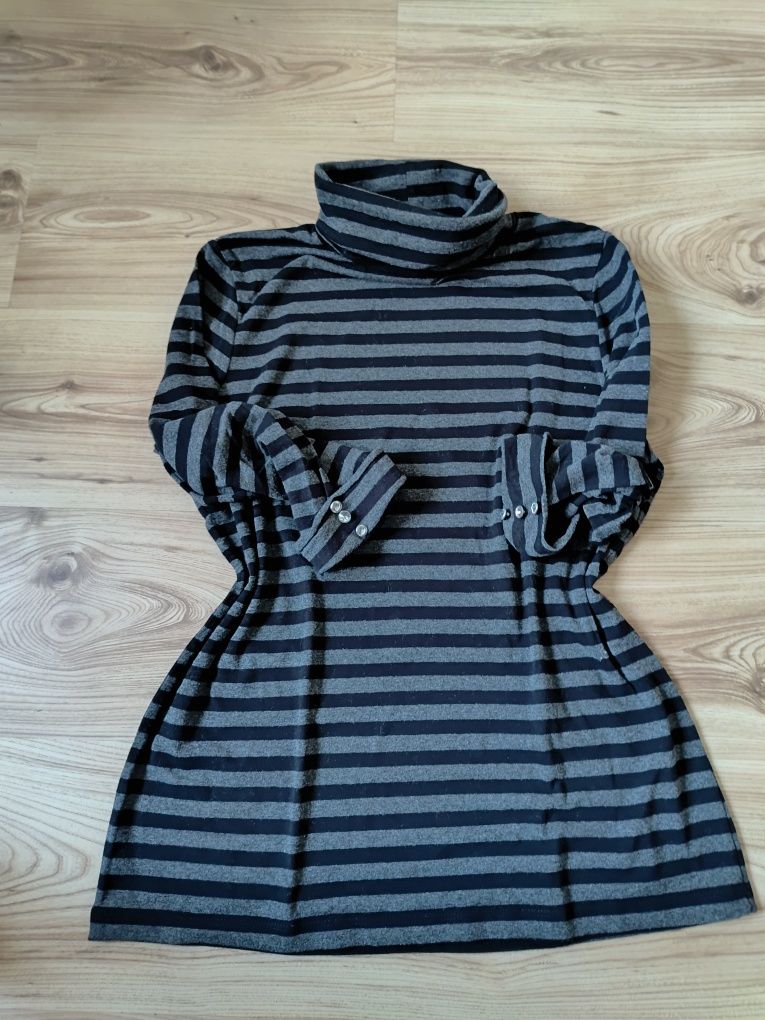 Bawełniany golf w paski plus size z rękawem 3/4 wiosna klasyka