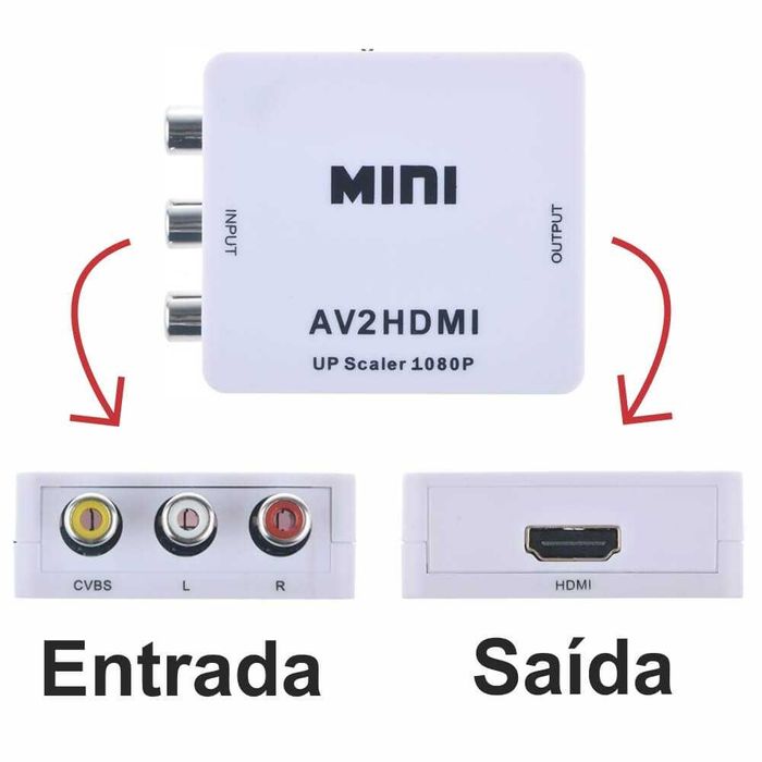 Conversor Adaptador AV para HDMI Entrada AV/RCA - Saída HDMI (AV-HDMI)