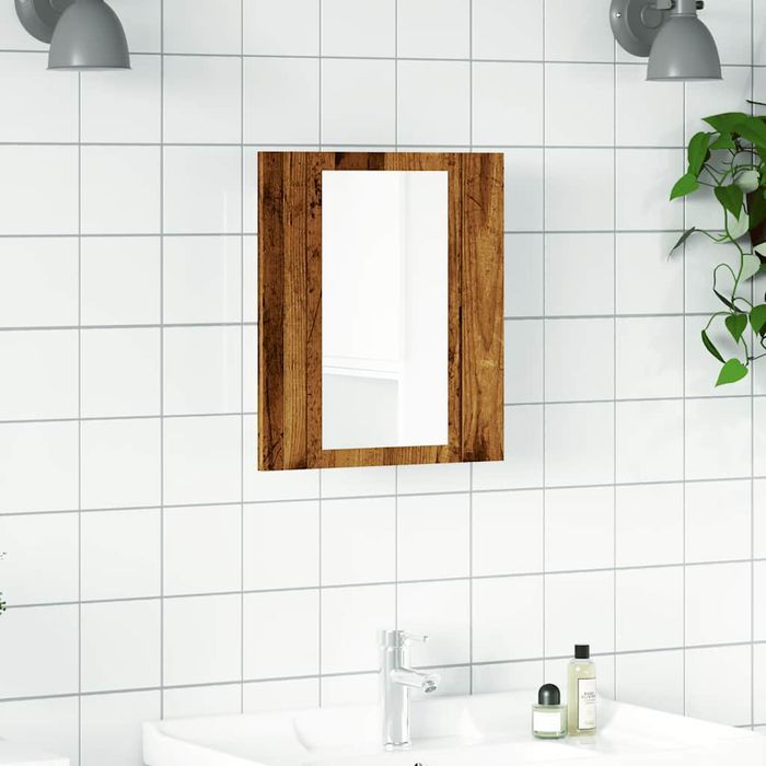 vidaXL Szafka łazienkowa z lustrem i LED, stare drewno, 40x12x45 cm