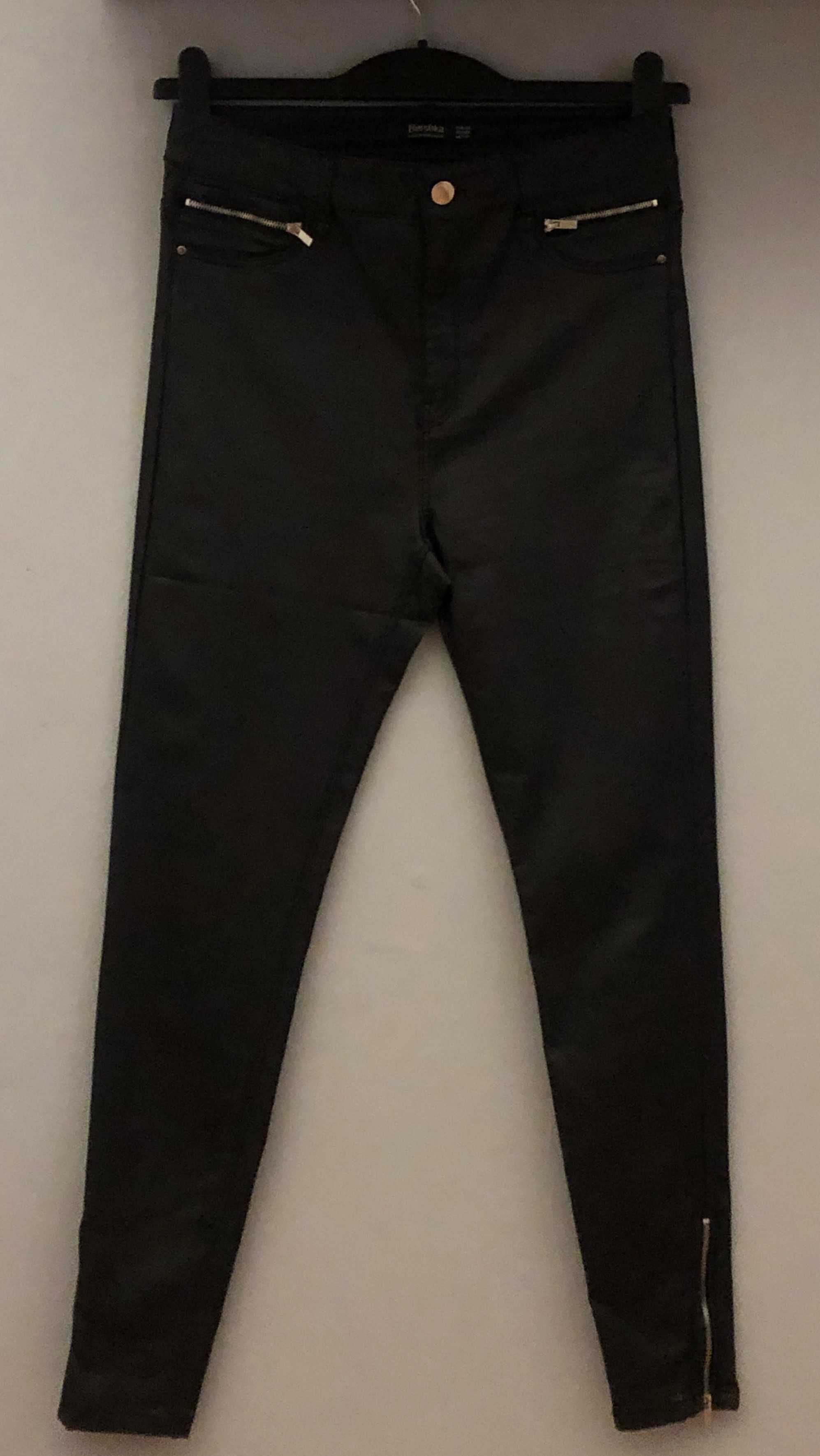 NOWE BERSHKA spodnie skóra skajka biker woskowane 40 L rock