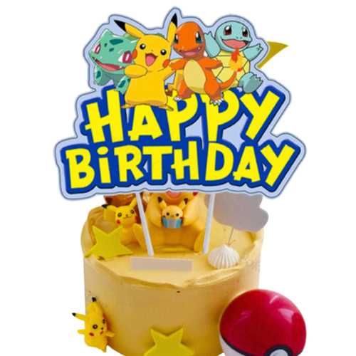 Topper na tort Pokemon Pikachu Pokeball Charmander Bulbasaur urodziny