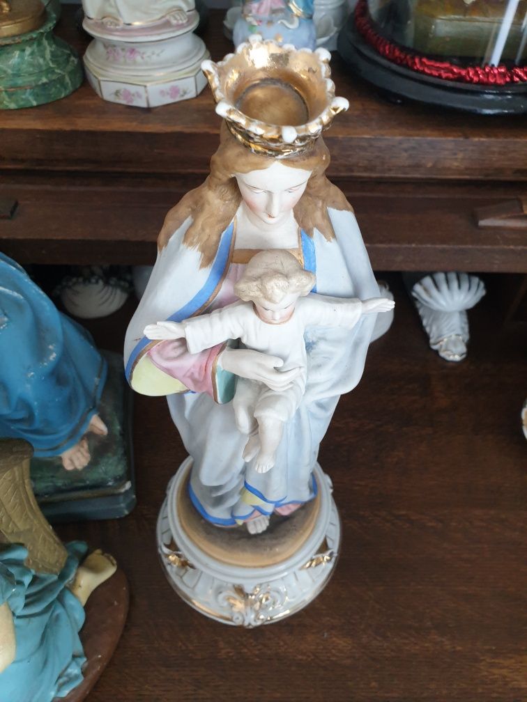 Maryja Królowa Matka Boska stara figurka z porcelany biskwitowej