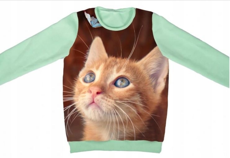 seledynowa bluza damska z małym kociakiem l