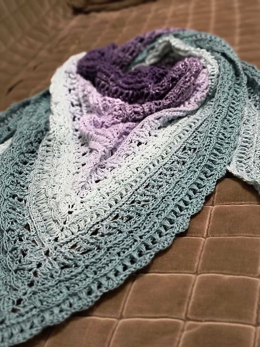 Szydełkowa chusta hand-made, Adrien, Ciemna mięta/mięta/lawenda/fiolet