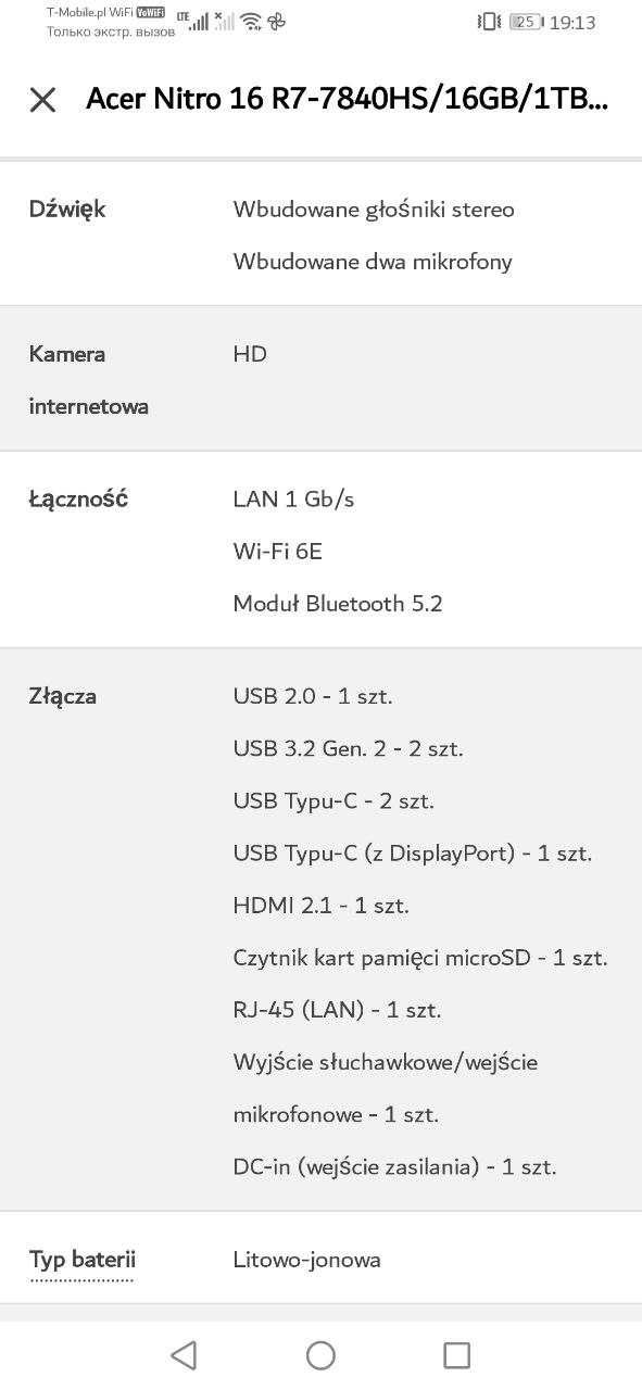 Sprzedam laptopa:

Acer Nitro 16 R7-7840HS