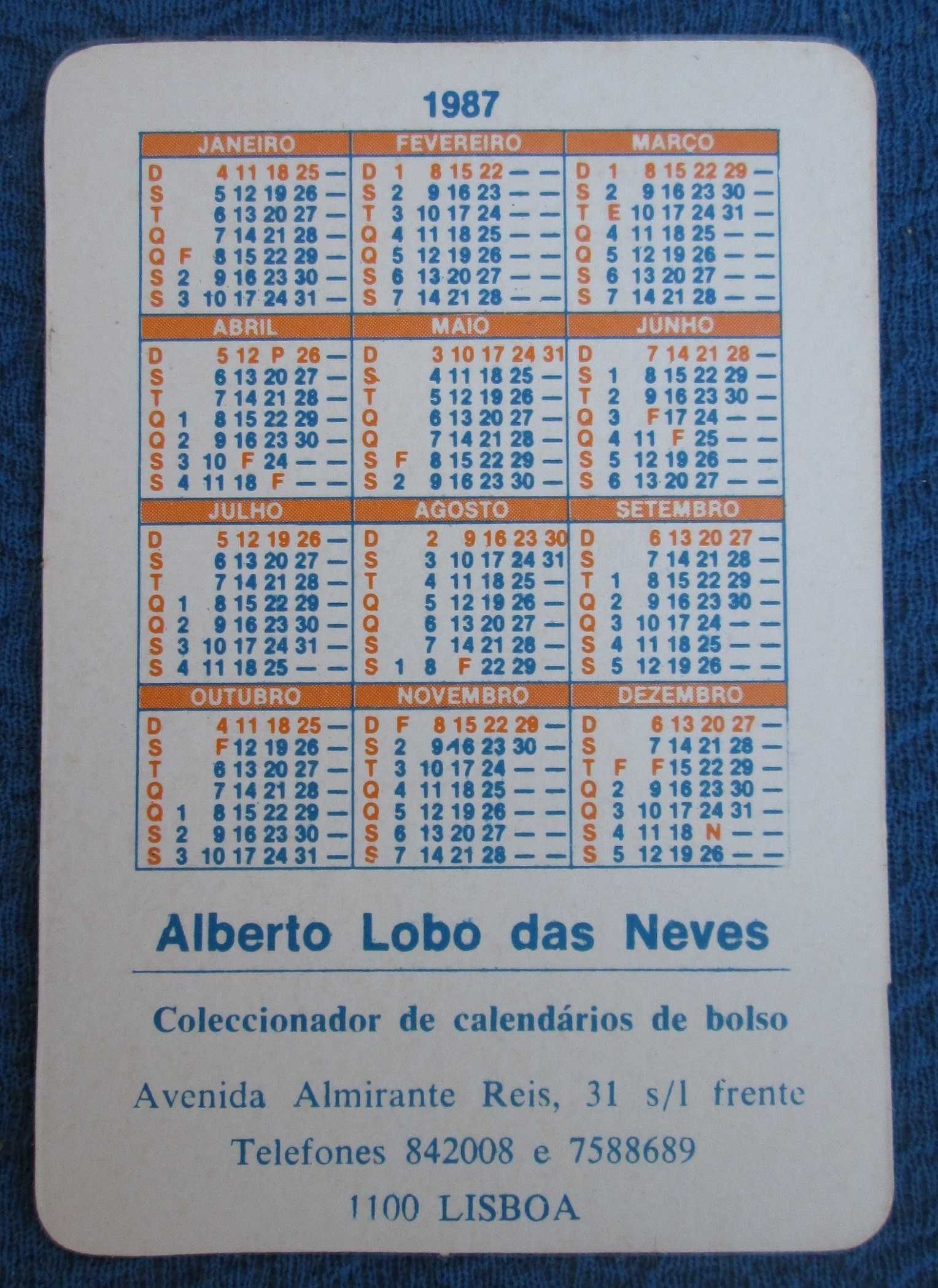 Coleção 8 calendários Macacos vestidos 1987