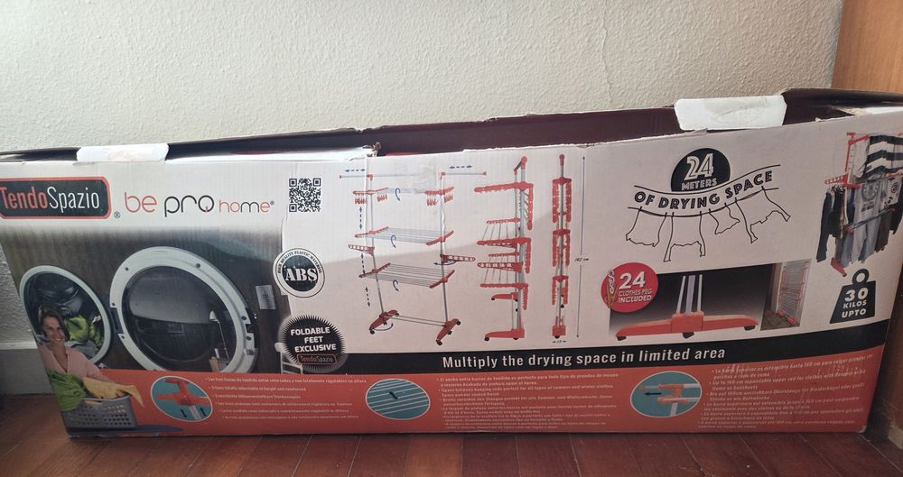 TendoSpazio Vertical Clothes Airer – 24 Metres of Drying, Adjustable,