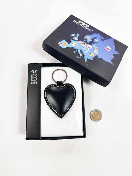 NOWY zestaw Czarny portfel i brelok serce prezent skórzany męski