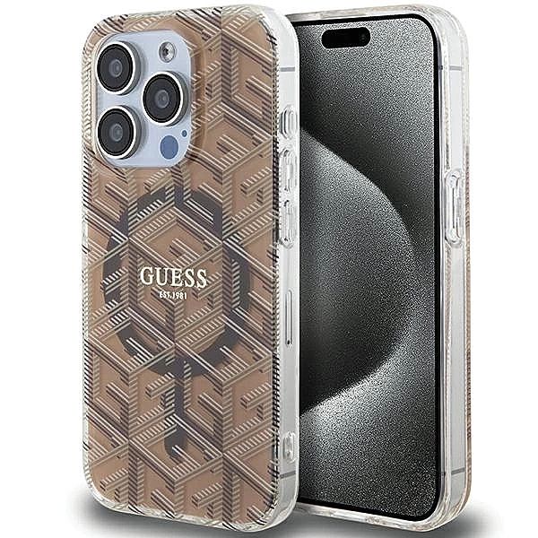 Etui Guess IML GCube MagSafe na iPhone 15 Pro Max - brązowe