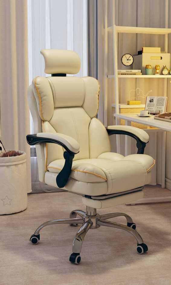 Fotel ergonomiczny biurowy obrotowy z podnóżkiem do biurka Khaki