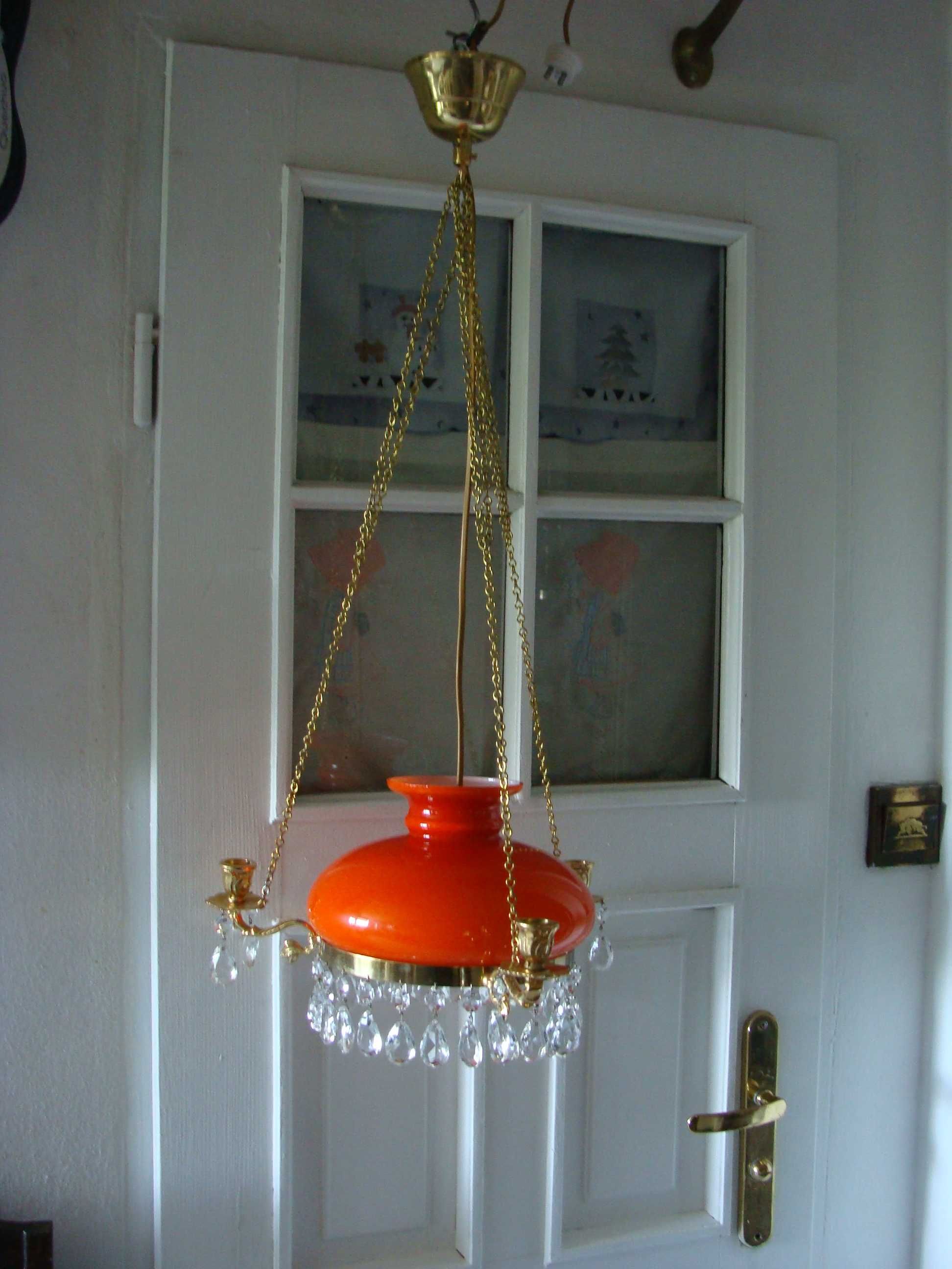 stara lampa naftowa świecowa wisząca elektryczna mosiężna kryształki