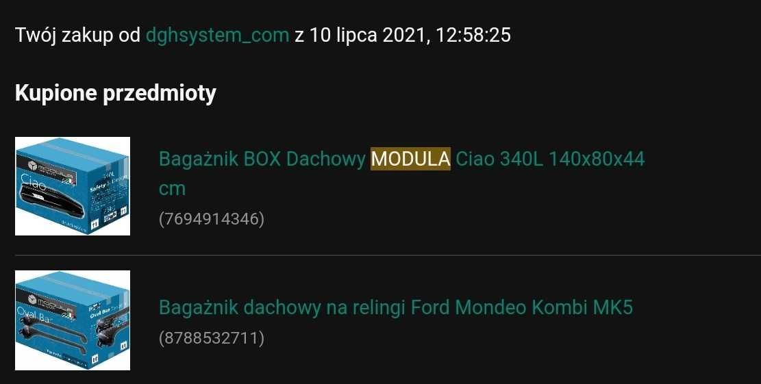 Box dachowy MODULA + relingi Mondeo MK5