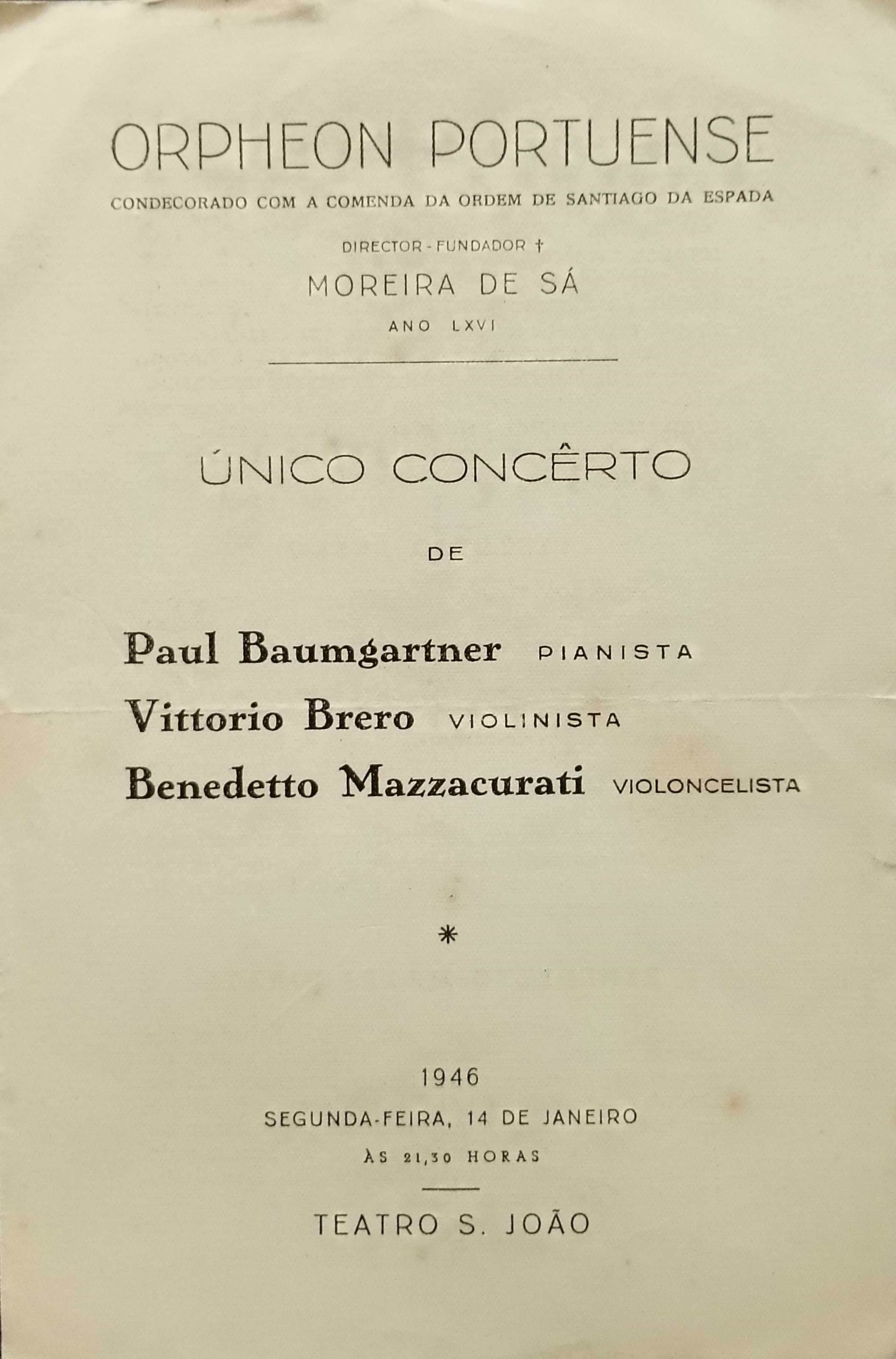 Programa Teatro S. João 1946 Paul Baumgartner etc