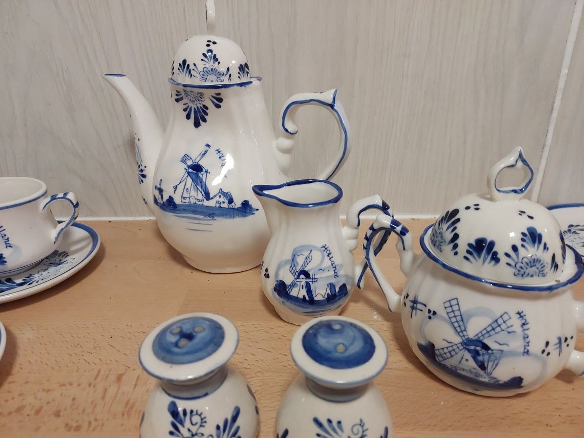 Porcelana z Delft dzbanek filiżanki wiatrak wzór cebulowy niebieska