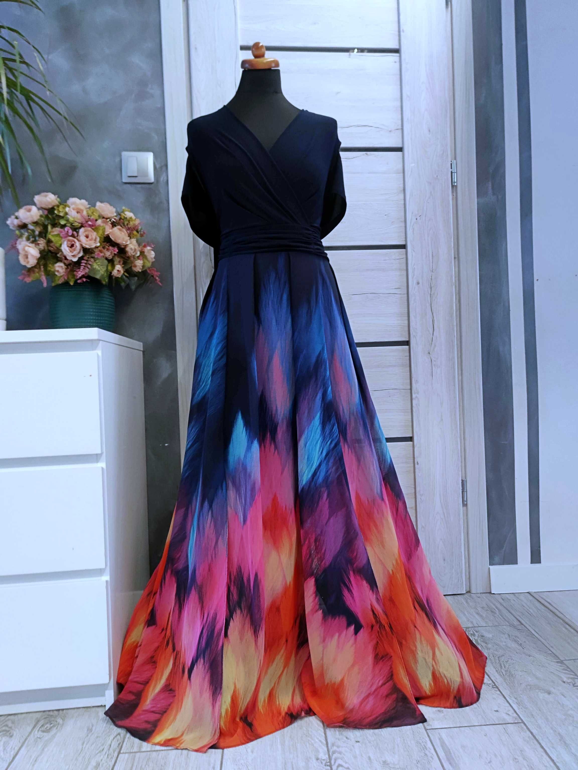 długa suknia sukienka w kwiaty rozmiar 48 4xl 46 na wesele komunię 3xl
