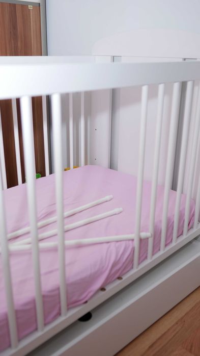 Łóżeczko dziecięce Safari Żyrafka, białe + szuflada, materac