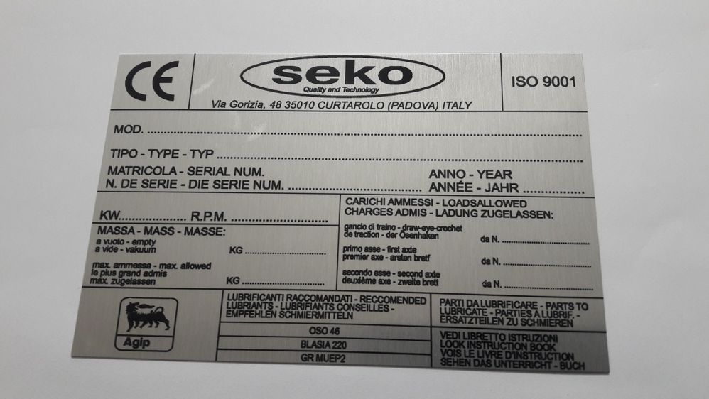 Tabliczka znamionowa replika seko strautmann siloking seko