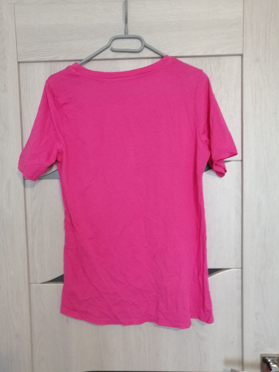 Nowy t-shirt podkoszulka różowa tłoczona gwiazda fuksja s m bawełniana
