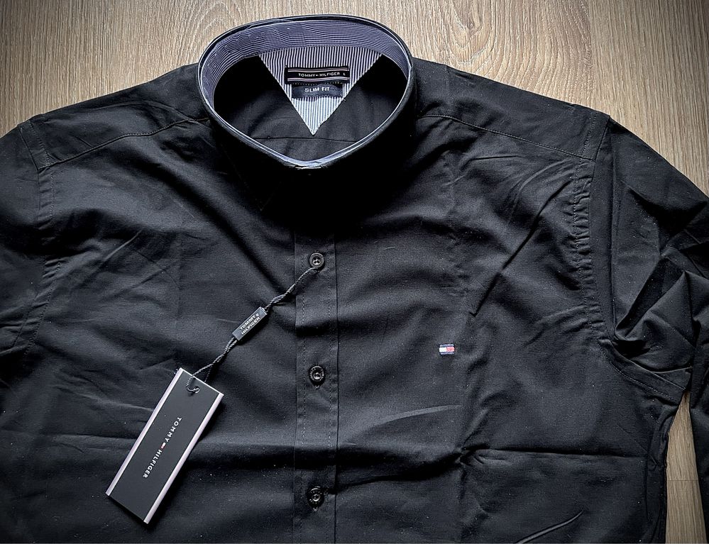 Koszula TOMMY HILFIGER Slim Fit czarna Ultra Premium jakość