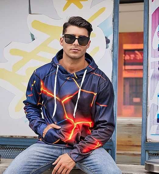 Bluza z kapturem geometryczny wzór 3D rozm. S