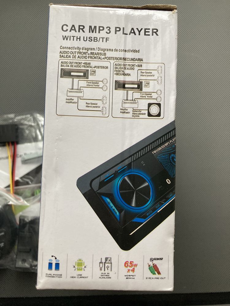 Car MP3 player with USB/TF BT for Iphone ISO 7 LED phone connection