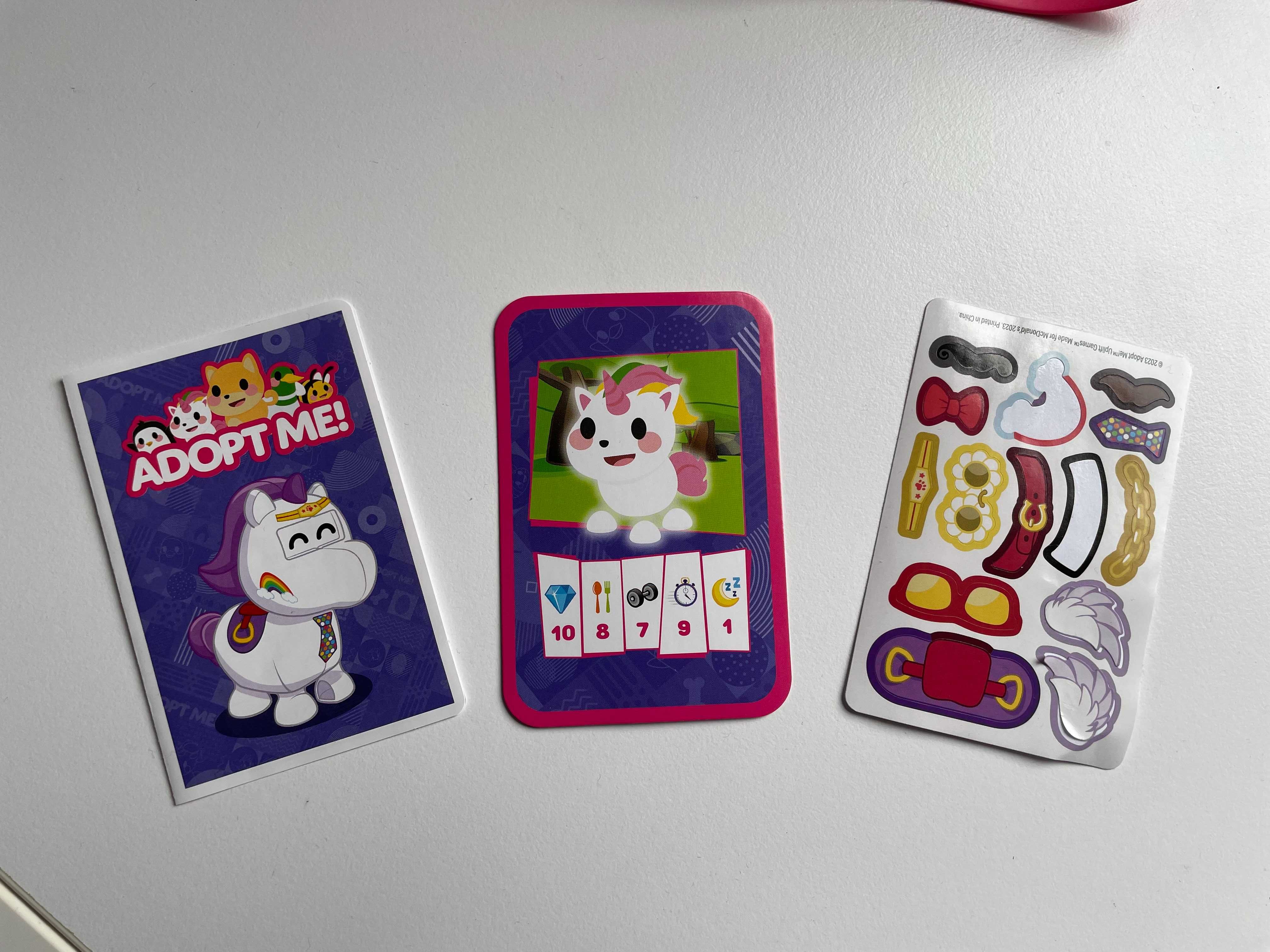 Adopt me McDonald's Unicorn jednorożec figurka kolekcja karty naklejki