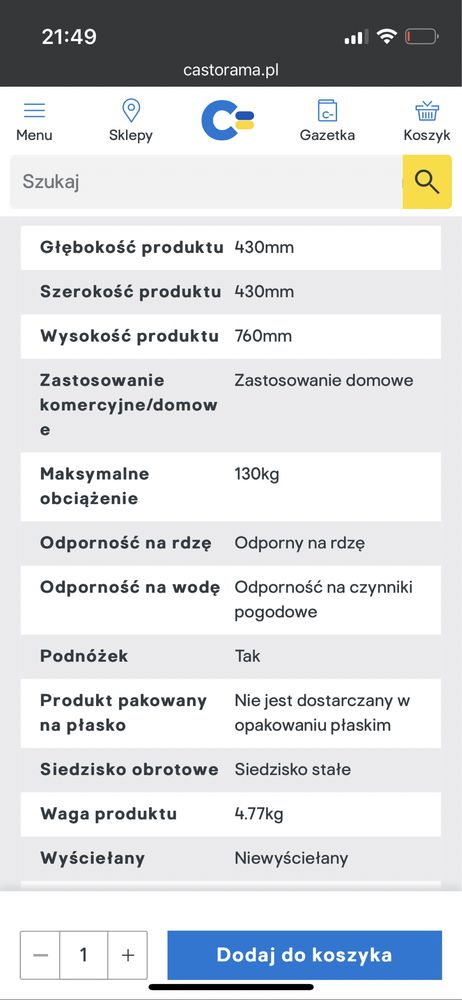 Hoker stołek barowy wysoki GoodHome
