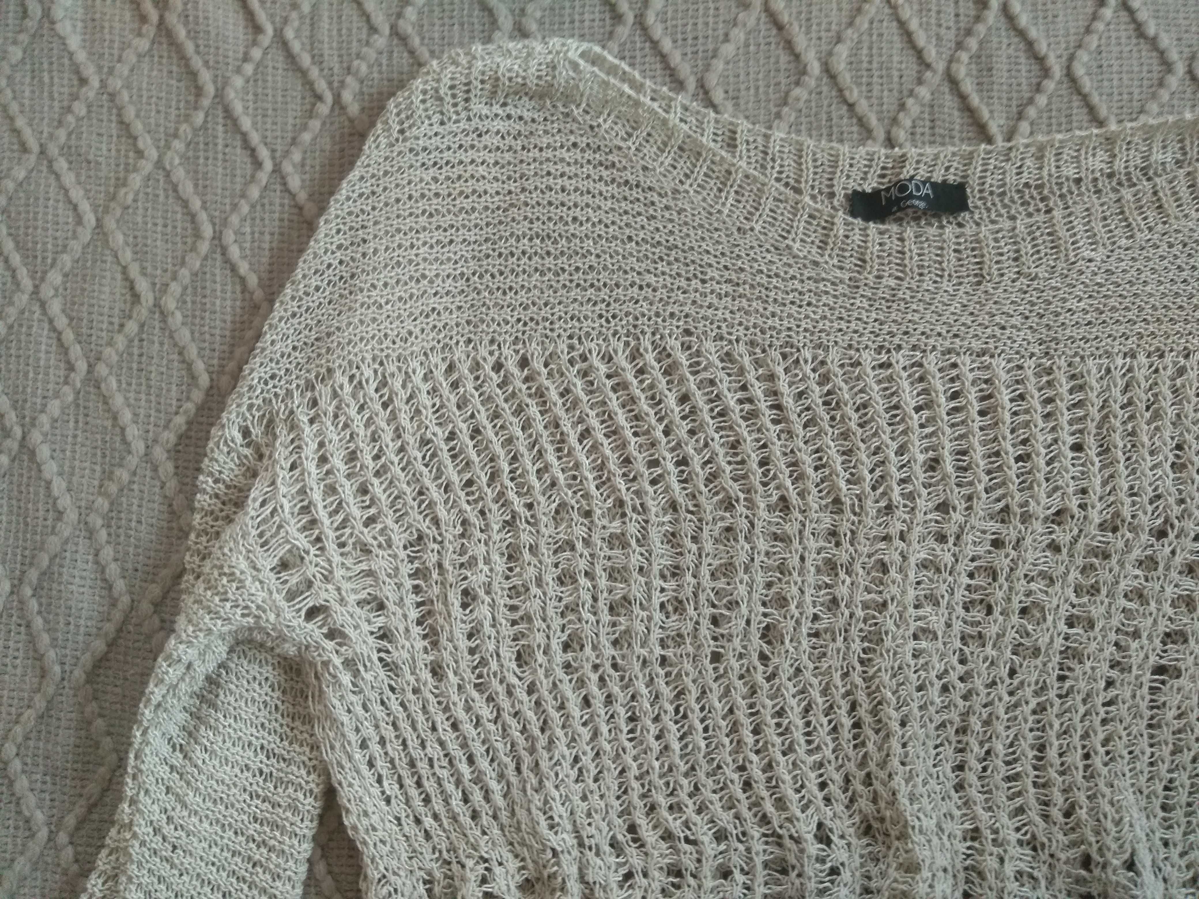 Sweter ażurowy plus size 48 beż