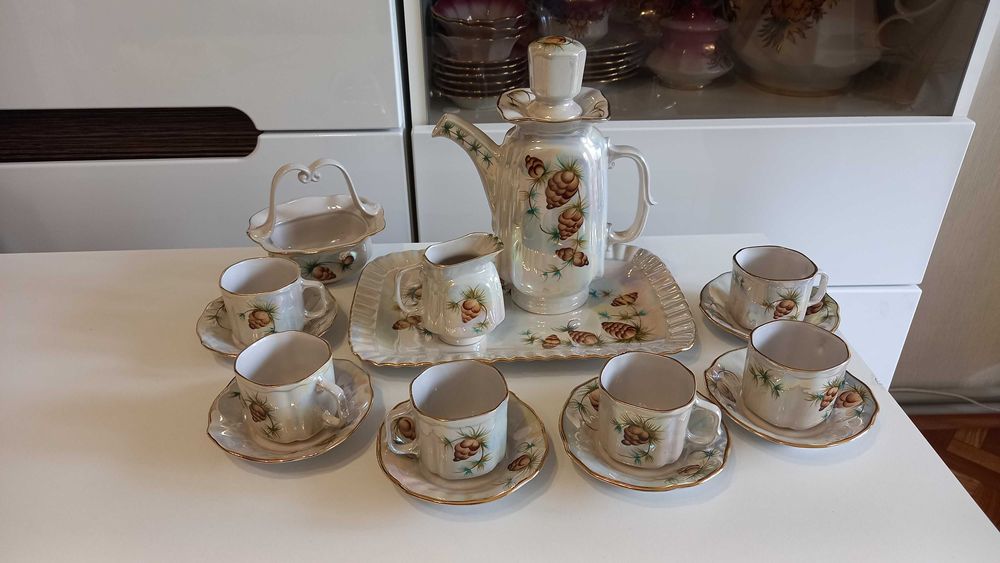 КФЗ сервіз кавовий ШИШКА Коростенський фарфор 16 пр. 6 персон позолота