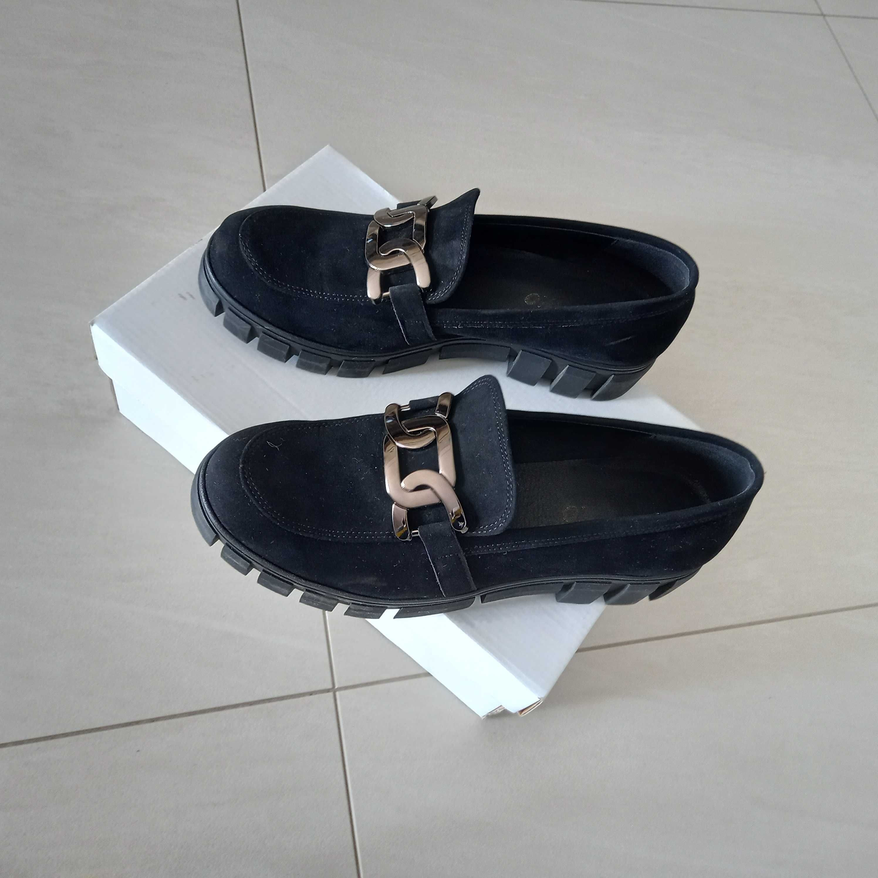 Mokasyny buty 38,39 25cm zamszowe czarne