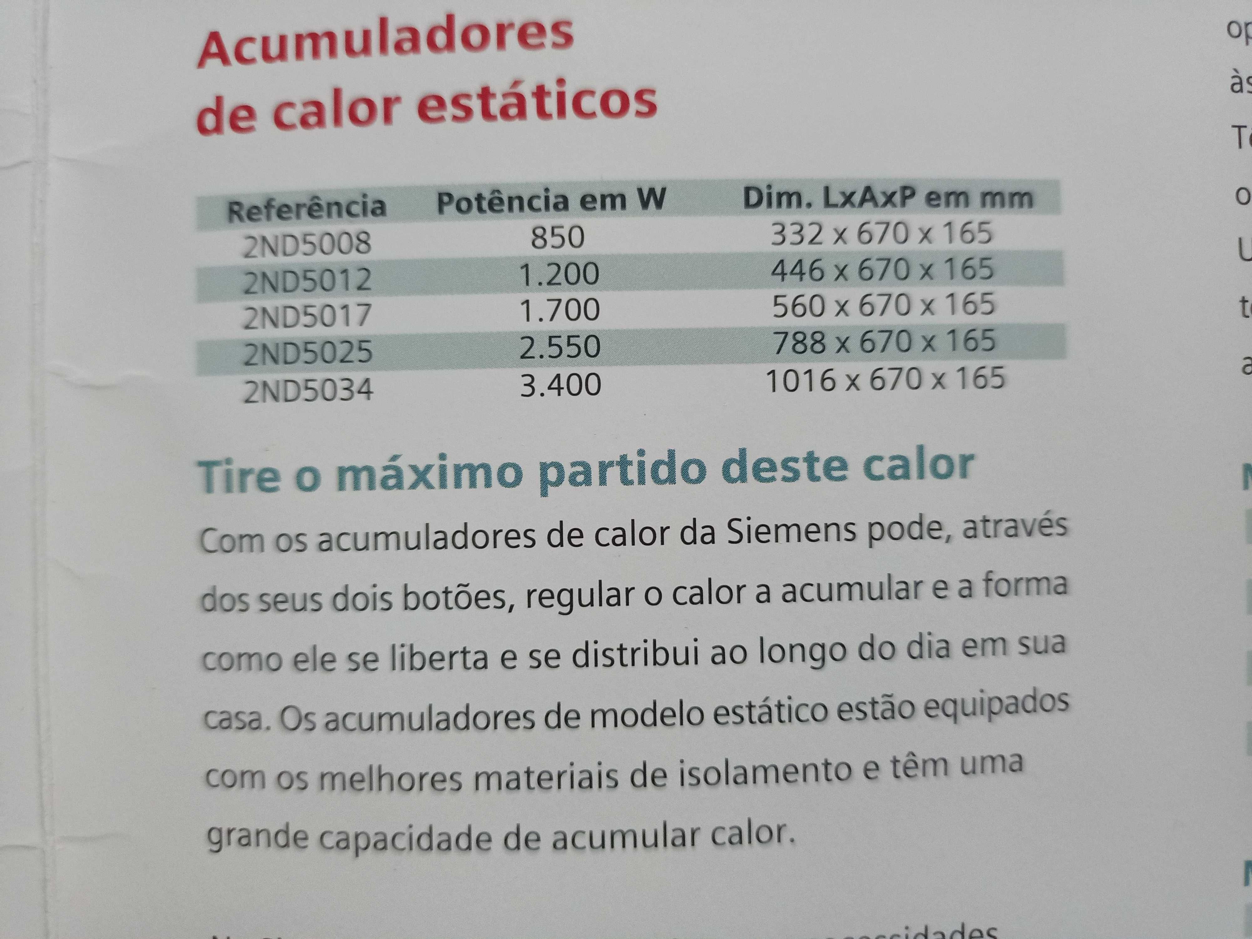 Vende-se 3 acumuladores de calor 2 de 2550w e um de 1700w de potência