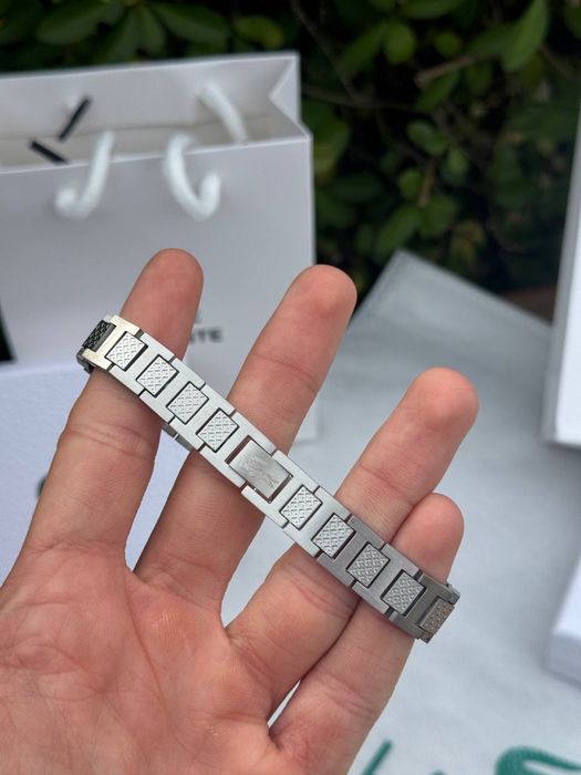 Браслет Lacoste чорний та срібний