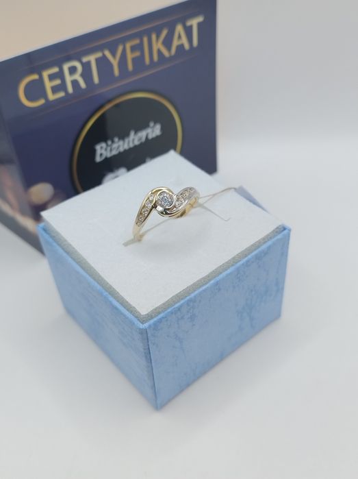 Złoty pierścionek z cyrkoniami złoto próby 585 14 karatowe sklep certy