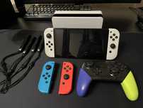 Switch Oled + Pro controller + 2 чохла + пара джойконів червоні\сині