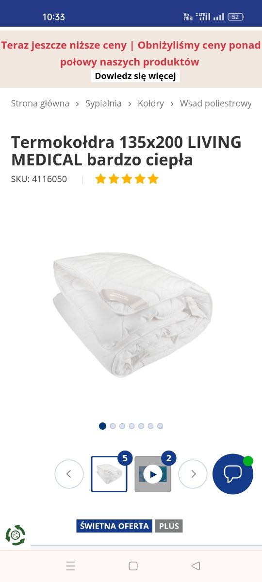 -50 % Kołdra podwójna Jysk Living Medical Thermal Duvet 135 x 200 bard