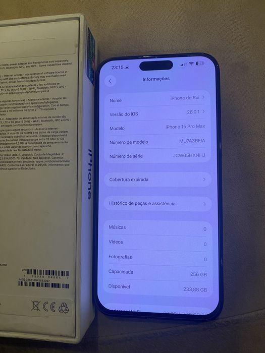 Apple iPhone Pro Max 15 256GB Azul Titânio Muito Bom Estado Original