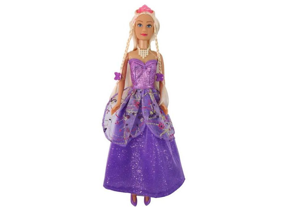 Lalka Księżniczka Purpurowa Sukienka  Zestaw Doczepianych Warkoczyków