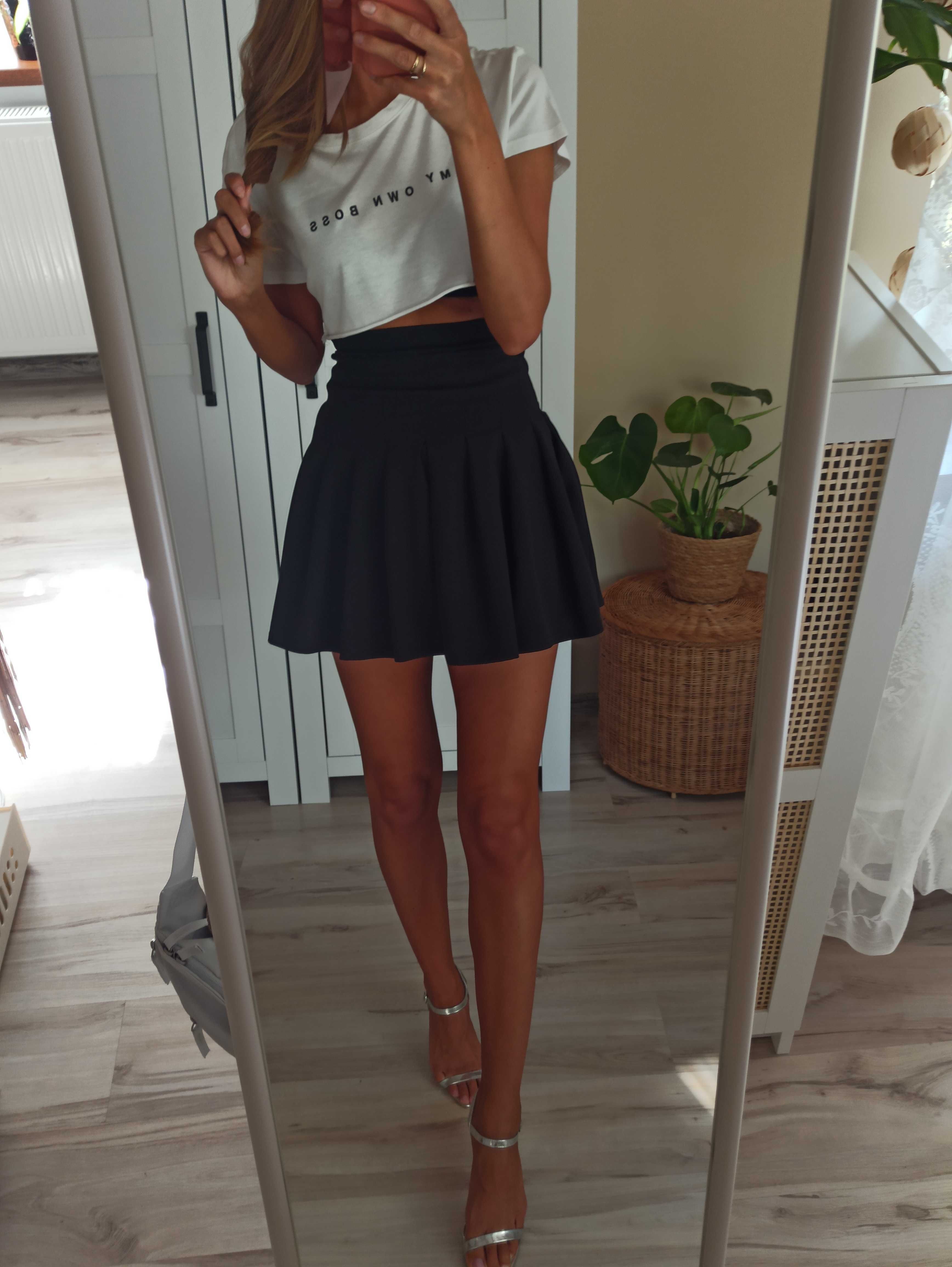 Spódniczka czarna plisowana tenisowa mini wysoki stan xs